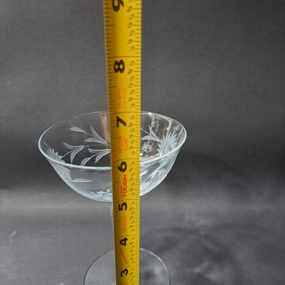 Crystal Champagne Coupe Etched Floral Design 7fl Oz Stemware Vintage Barware - Picture 5 of 16